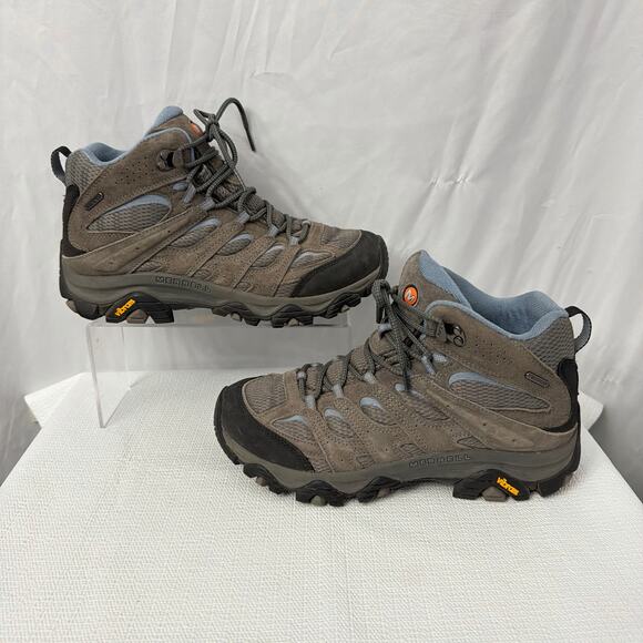 Merrell Moab 3 Mid Boots Womens 10 Wide Vibram Waterproof Hiking Gray Blue - Picture 9 of 11